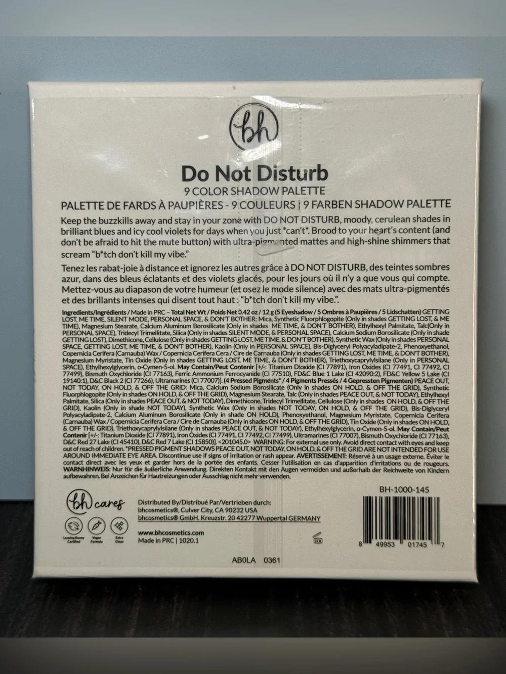 BH COSMETICS Do Not Disturb 9 Color Shadow Palette NEW